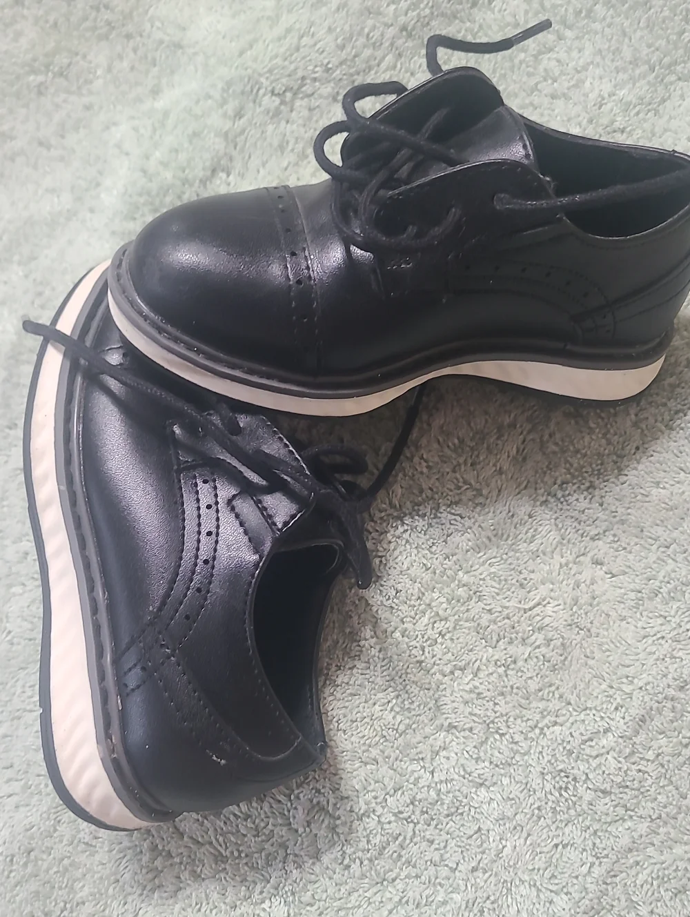 Stafford Black Lace-Up Kids Dress Shoes with White Trim